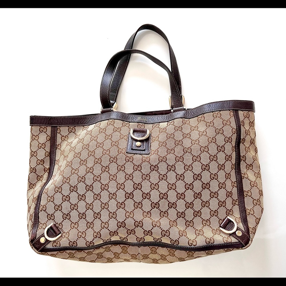 GUCCI Monogram Large Abbey Tote Dark Brown